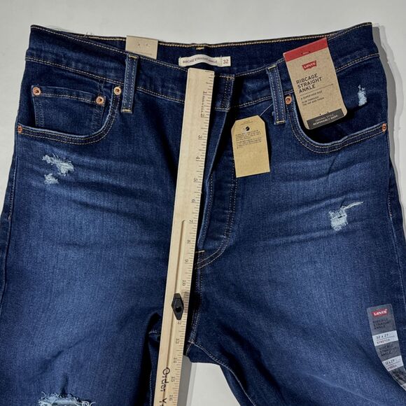 NWT $79.50 Levi's Ribcage Straight Ankle Distressed Dark Wash Jeans Women 32x27 - Picture 14 of 15